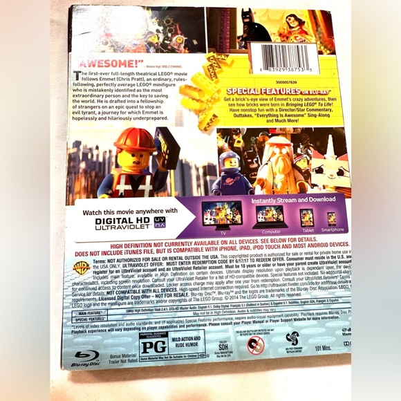 LEGO BLU RAY Ultaviolet New Factory Sealed DVD The LEGO Movie - Picture 2 of 5